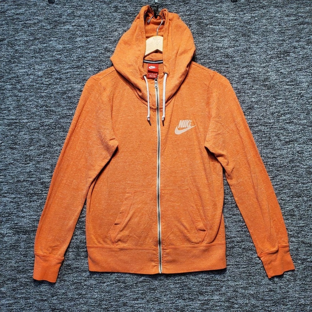 Nike Full‎ Zip Hoodie Women Large Orange Heathered Cotton Blend Sporty Gym
